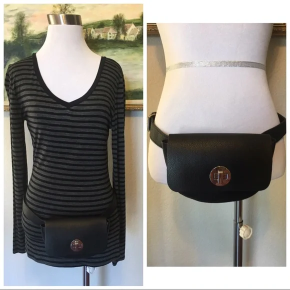 Barney's New York Black Leather Belt Bag with Silver Hardware New - Picture 2 of 10